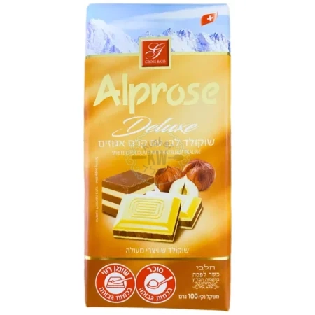 אלפרוז דלוקס - Alprose Deluxe: טבלת שוקולד לבן שוויצרי עם קרם אגוזים