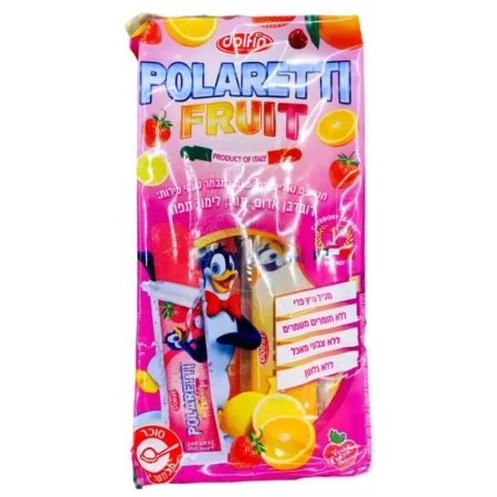 דולפין פולרטי - Dolfin Polaretti: חטיפים נוזליים להקפאה ורוד בטעמי דובדבן אדום, תות, לימון ותפוז