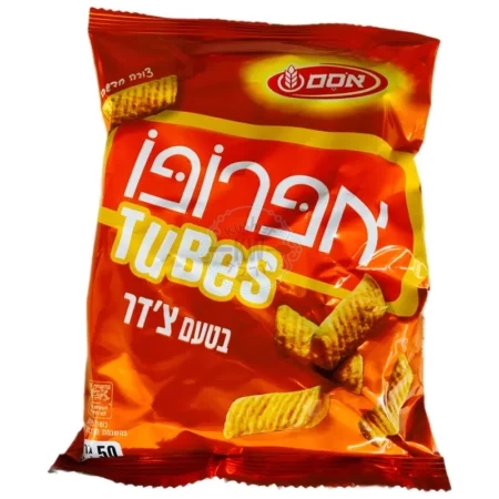 אסם - אפרופו טיובס - Tubes: חטיף תירס בטעם צ'דר