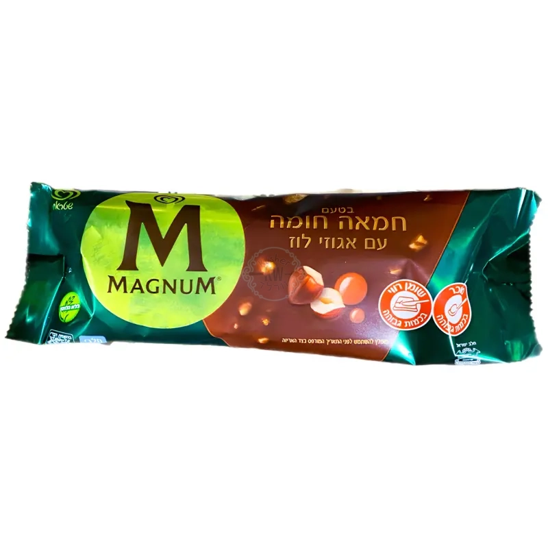 מגנום – Magnum: גלידת שמנת בטעם חמאה חומה בציפוי שוקולד חלב מעולה ואגוזי לוז מסוכרים